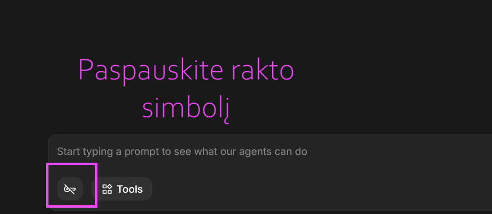 Rakto simbolis užklausos lauke