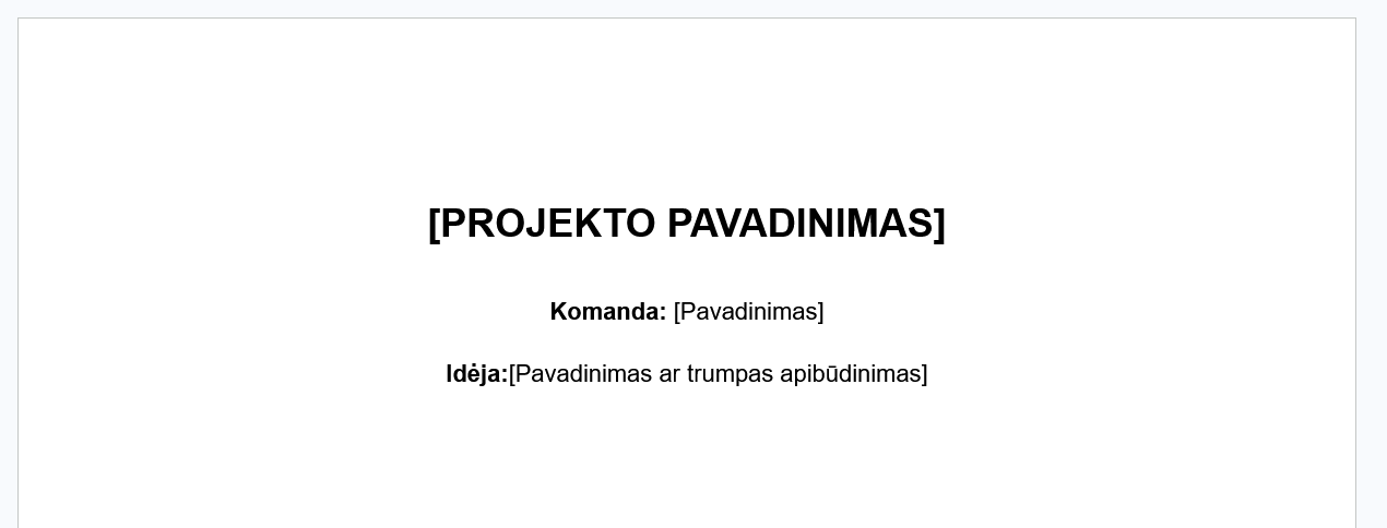 Word šablono pavyzdys su projekto struktūra